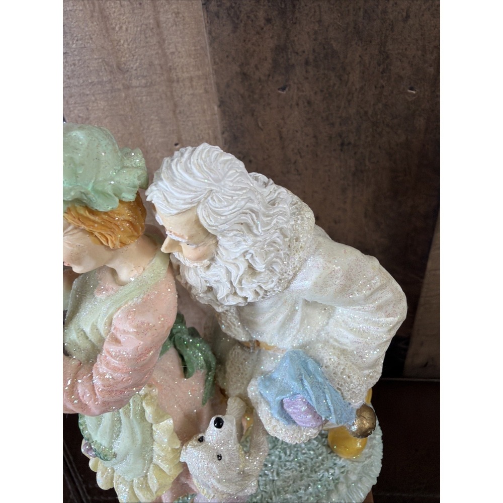 VTG 1990s Sears Pastel Santa Claus Figurine Mrs Claus Dog Resin Glitter W/‎ Box - Picture 4 of 16